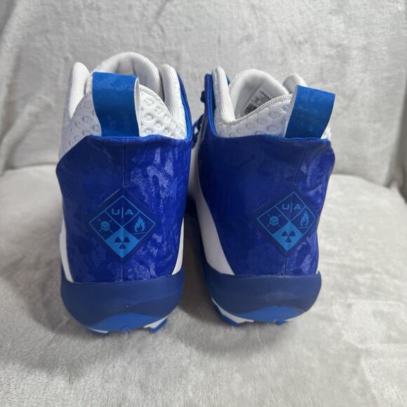 Under Armour NEW Football Cleats Mens 12 HAMMER 2 MC WHITE Blue Lace Up Logo - Picture 7 of 11